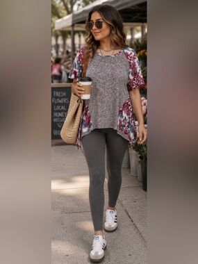 Live Well 🌸 Floral Raglan Tunic Top XL Boho Handkerchief Hem Soft Stretch
